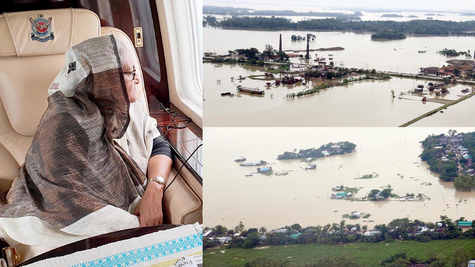 সিলেট, সুনামগঞ্জ ও নেত্রকোণার বন্যা পরিস্থিতি পরিদর্শনে প্রধানমন্ত্রী